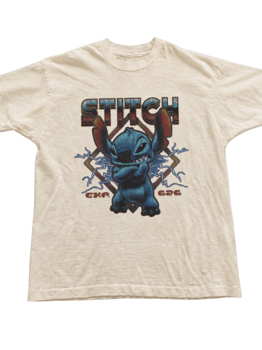 Off White Short Sleeve Tee with Blue Stitch Graphic